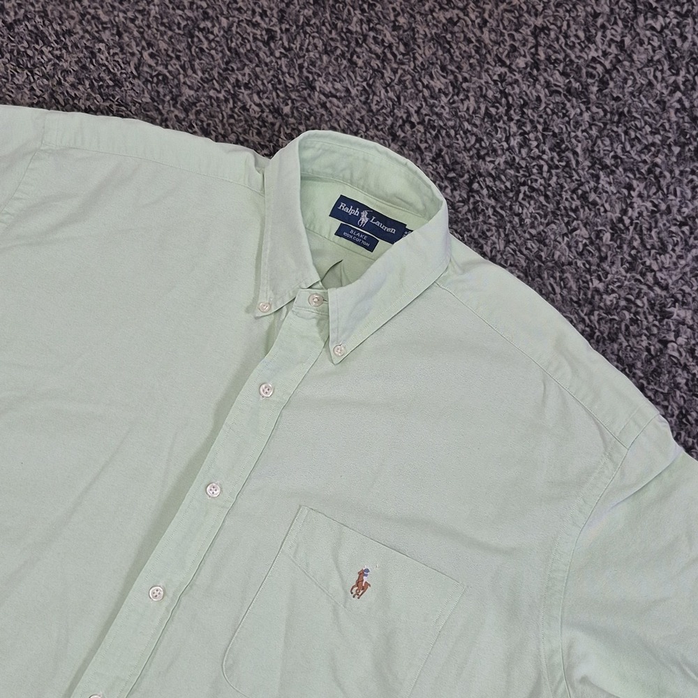 Ralph Lauren Button Down Short Sleeve Blake Mens XL Green Solid Oxford Flesh